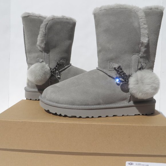 UGG Boots Women's Classic Short Charm 8 NEW Gray SEL Sheepskin Suede NIB - Picture 2 of 16